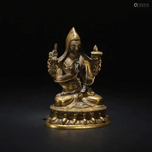 CHINESE GILT BRONZE SEATED TSONGKHAPA