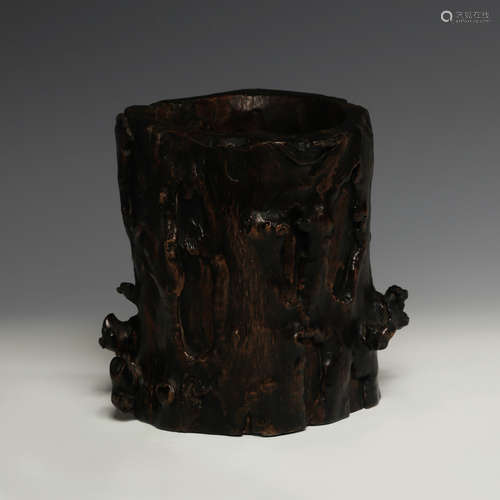 CHINESE HARDWOOD BRUSH POT