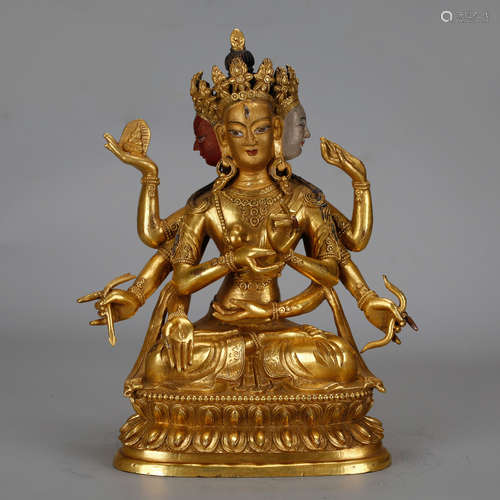 CHINESE GILT BRONZE FIGURE OF GUANYIN