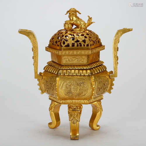 CHINESE GILT BRONZE CENSER