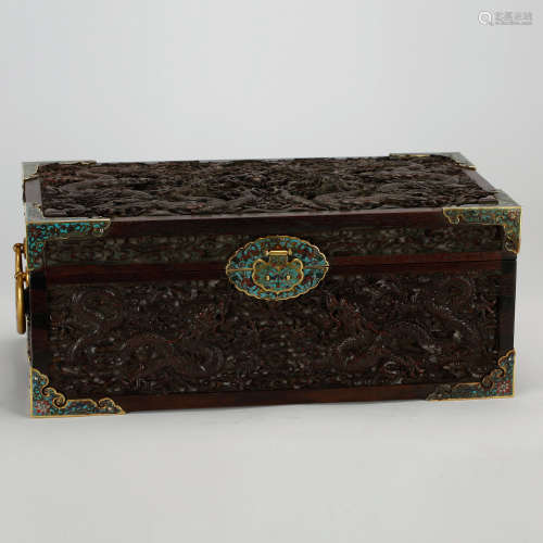 CHINESE ROSEWOOD BOX WITH CLOISONNES