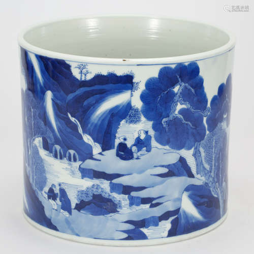 CHINESE BLUE AND WHITE BRUSH POT