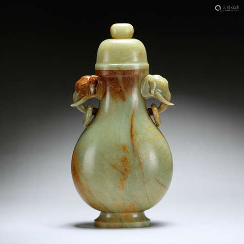 CHINESE CELADON JADE ELEPHANT VASE