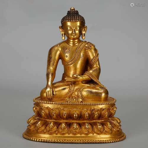 CHINESE GILT BRONZE SEATED BUDDHA