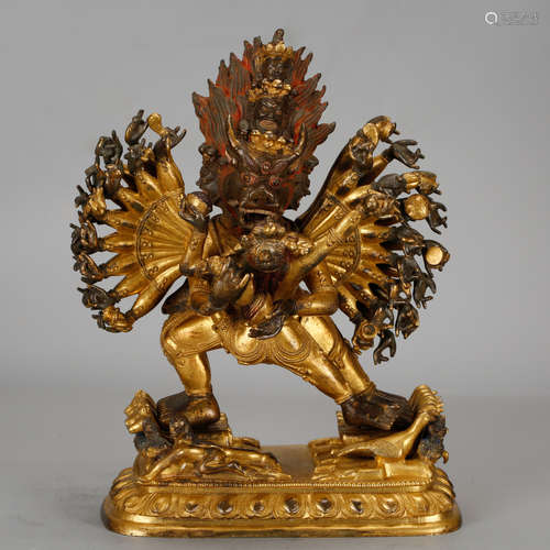 CHINESE GILT BRONZE FIGURE OF YAMATAKA