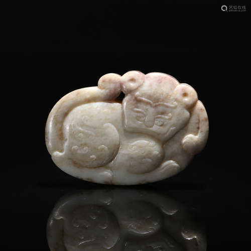 CHINESE WHITE JADE FOOLION PLAQUE