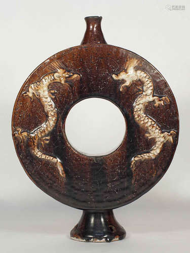 Bi-Form Moon Flask with Two Dragons, Song Dynasty