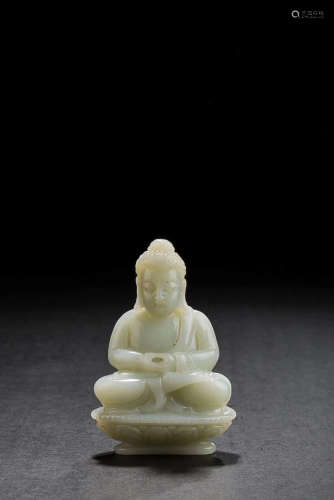 A BUDDHA SHAKJAMUNI DESIGN HETIAN LIGHT GREENISH WHITE JADE ORNAMENT