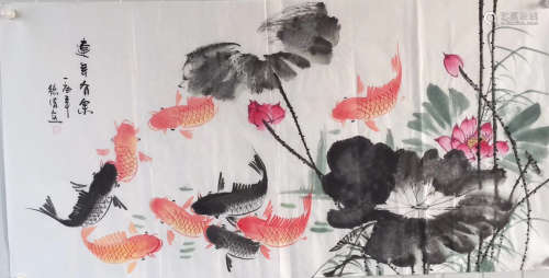 CHEN DEQING NINE FISHES PAINTING 