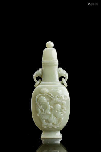 A HETIAN LIGHT GREENISH WHITE JADE VASE WITH CAP