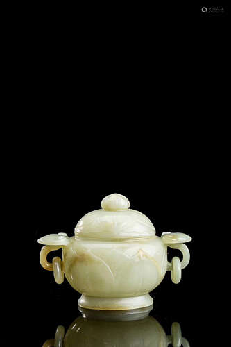 A HETIAN LIGHT GREENISH WHITE JADE CENSER WITH CAP