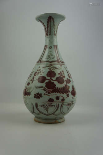 A CELADON-GLAZED UNDERGLAZE-RED YUHU SPRING BOTTLE, YUAN DYNASTY