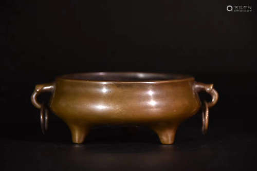 A QING DYNASTY BRONZE DRAGON SHAPED EARS CENSER