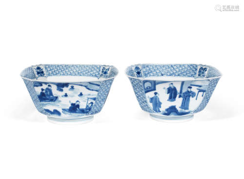 Chenghua six-character marks, Kangxi A pair of blue and white square bowls