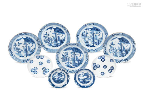 Kangxi-19th century A set of five blue and white 'Long Eliza' dishes