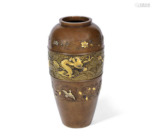 Hattori Company mark, Meiji Period A mixed-metal baluster vase