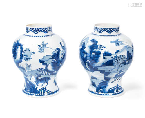Kangxi A pair of blue and white baluster vases