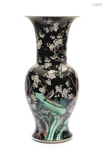 Kangxi six-character mark, 19th Century A large famille noire baluster vase, yenyen