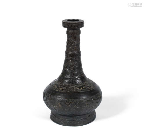 13th/14th century A carved bronze archaistic 'zodiac animals' bottle vase