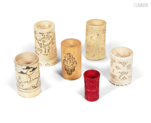 19th century A group of carved ivory tool vases