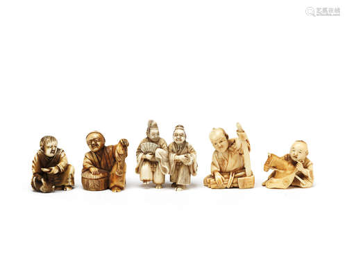 Meiji/Taisho Period A group of thirteen ivory figural netsuke