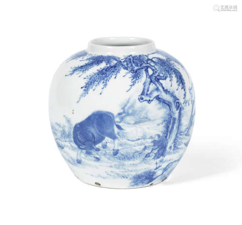 Republic Period, in the manner of Wang Bu A blue and white 'buffalo and boy' jar