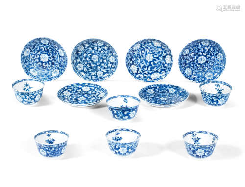 Kangxi A group of six blue and white cups and saucers