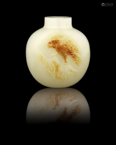 Qing Dynasty A white and russet jade 'eagle' snuff bottle