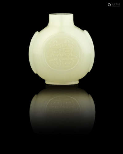 Mid-Qing Dynasty A white jade 'double happiness' snuff bottle