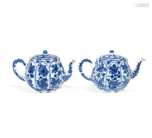Kangxi A matched pair of moulded 'lotus seed pod' teapots and covers