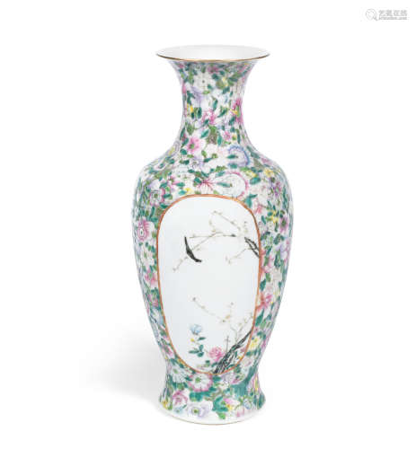 Qianlong seal mark A famille rose 'mille-fleurs' enamelled baluster vase