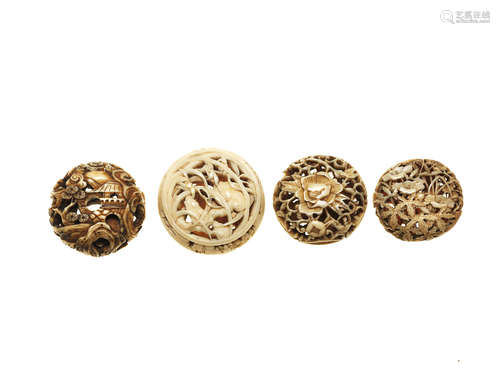 19th century A group of four Ryusa-style manju netsuke