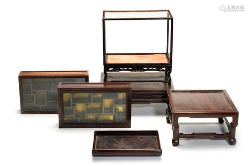 19th century and later A group of hardwood display boxes, stands and trays