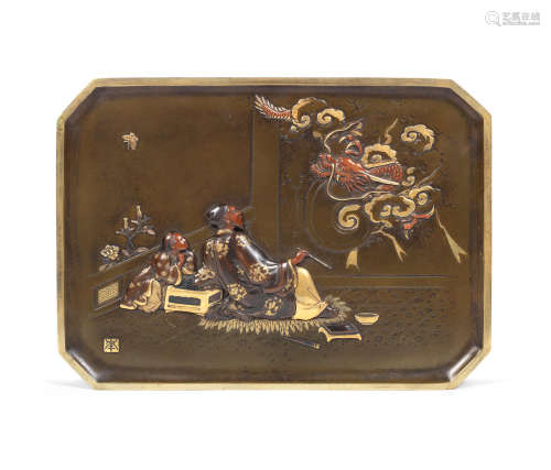 Meiji Period A fine Japanese inlaid mixed-metal tray
