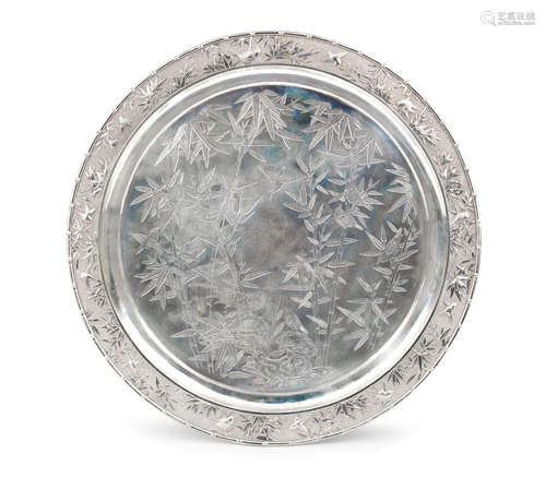 Luenwo stamped mark, late 19th/early 20th century An engraved and repoussé silver tray