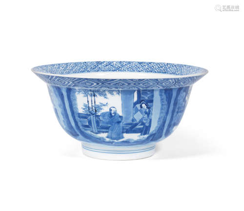 Kangxi six-character mark and of the period A blue and white 'Romance of the Western Chamber' bowl