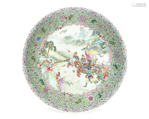 Attributed to Wang Xiliang, circa mid-20th century A famille rose 'warriors' dish