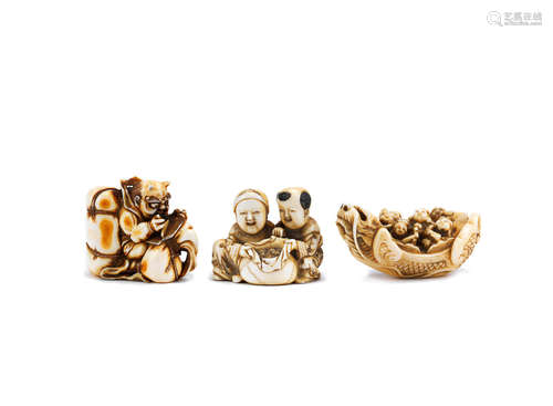 Meiji Period Three ivory netsuke