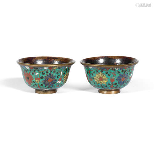 Ming Dynasty A pair of cloisonné enamel 'lotus' cups