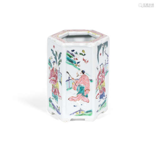 Yongzheng A famille rose hexagonal brushpot