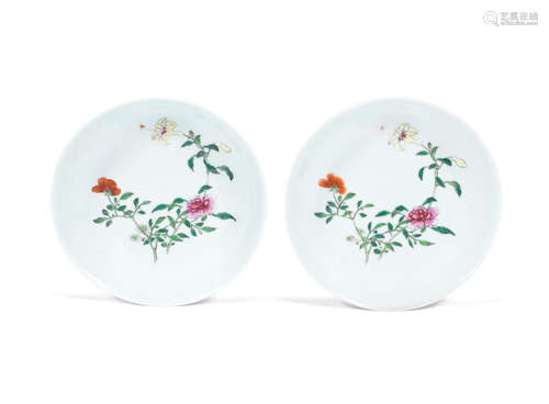 18th century A pair of famille rose 'floral 'dishes