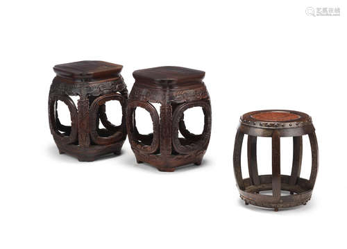 19th/20th century A pair of carved hardwood pot stands