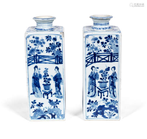 Kangxi A pair of blue and white 'Long Elizas' square bottles