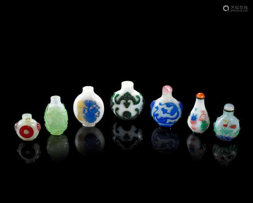 19th century A group of overlay glass snuff bottles