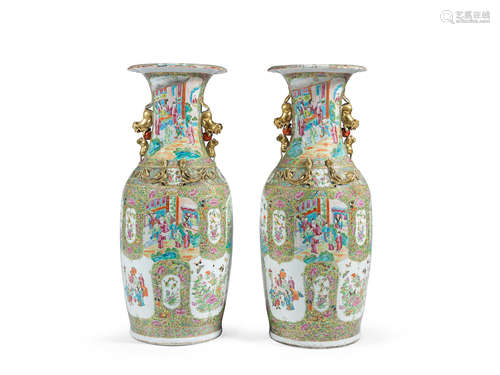 19th century A pair of large Canton famille rose baluster vases