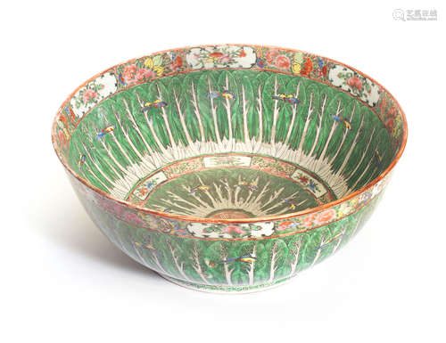 19th century A Canton famille rose punch bowl