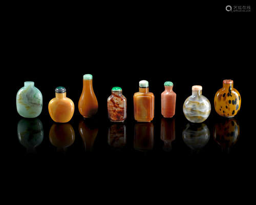 19th century A group of imitation-hardstone glass bottles