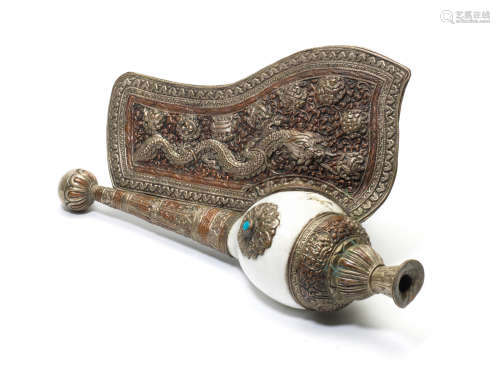 Tibet, 20th century A ritual conch shell trumpet, Rag Gshog-ma