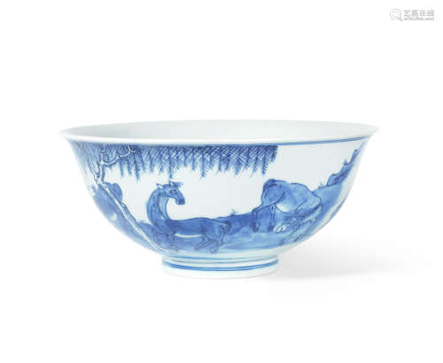 Qianlong minyao seal mark A blue and white 'Eight Horses of Mu Wang' bowl