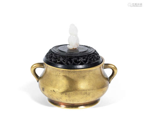 Xuande six-character mark, 18th/19th century A bronze two-handled incense burner